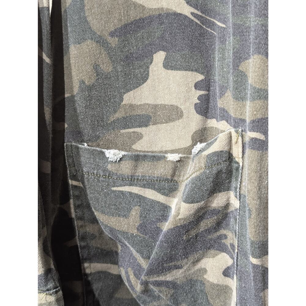 Mystree Shabby Chic Camo Velvet Trim Distressed Button Front Jacket Sz S - Picture 10 of 13